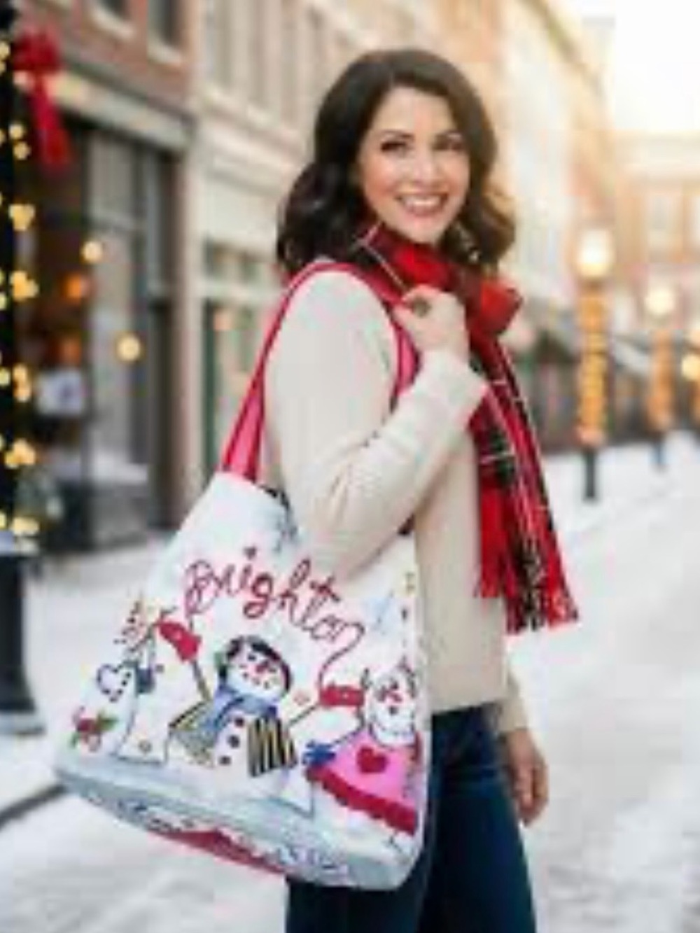 Brighton Large Tote Bag Snow Day Snowman Canvas Christmas Holidays - Picture 2 of 10
